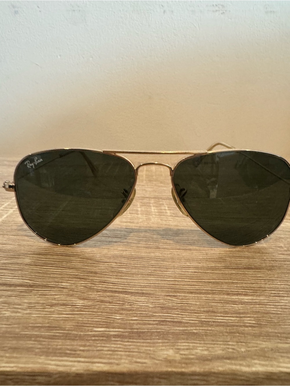 Ray-Ban Gold Aviator Sunglasses with Dark Green Lenses